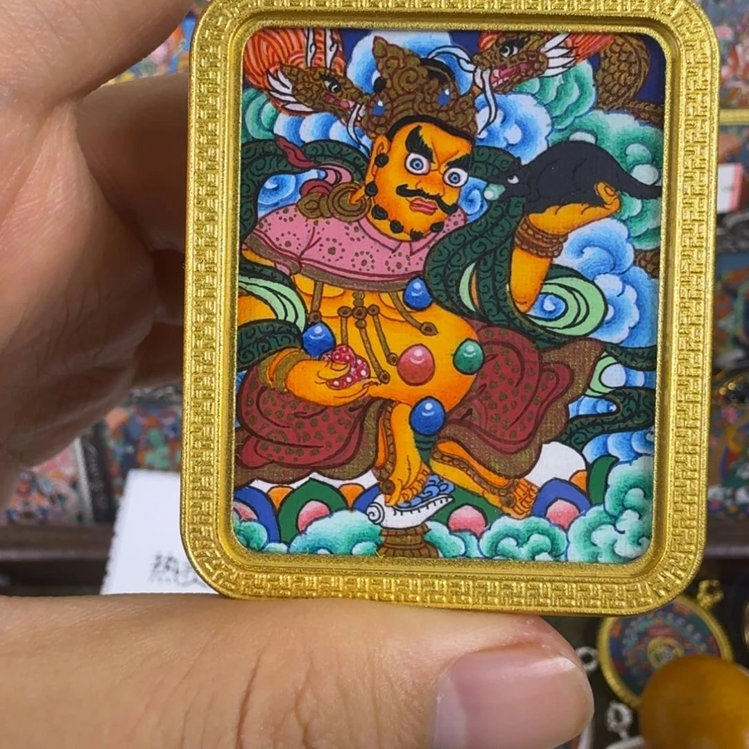 吊坠纯手绘黄财神唐卡