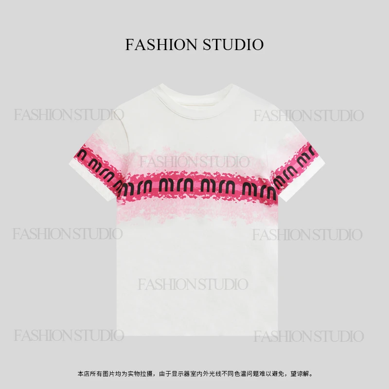 【七七】2025春季 新款百搭宽松圆领T恤简约显瘦短袖上衣060