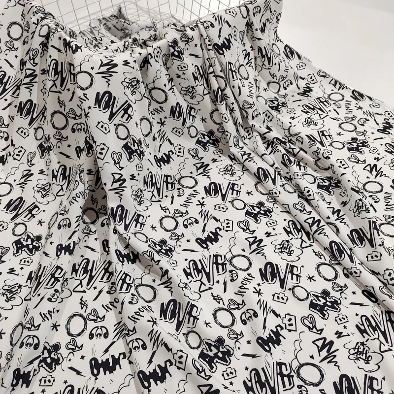 泼墨/童趣 高档贡缎棉绸布料 夏季凉爽绵绸人造棉服装连衣裙面料