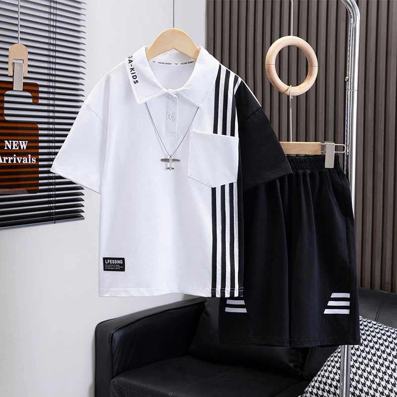 男童夏季polo衫短袖套装2025新款中大童薄款透气休闲运动潮两件套