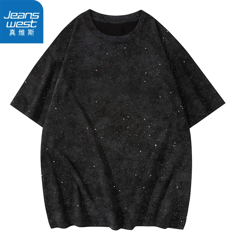 真维斯满天星空廓形短袖质感男款潮牌美式大码衣服夏季宽松男士潮