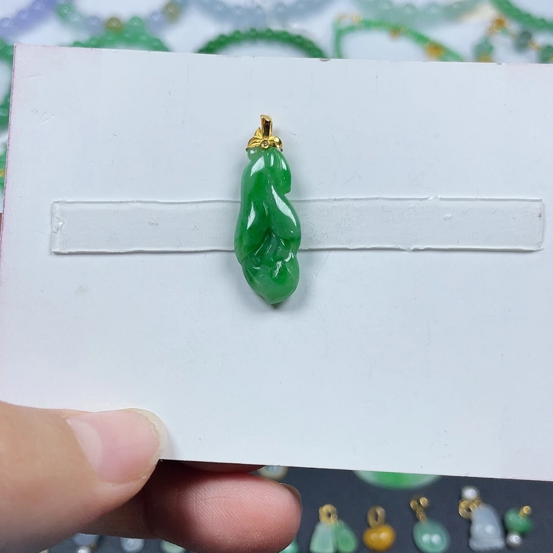 翡翠18K金镶嵌手链天然缅甸翡翠A货卡25-10.5-4.6