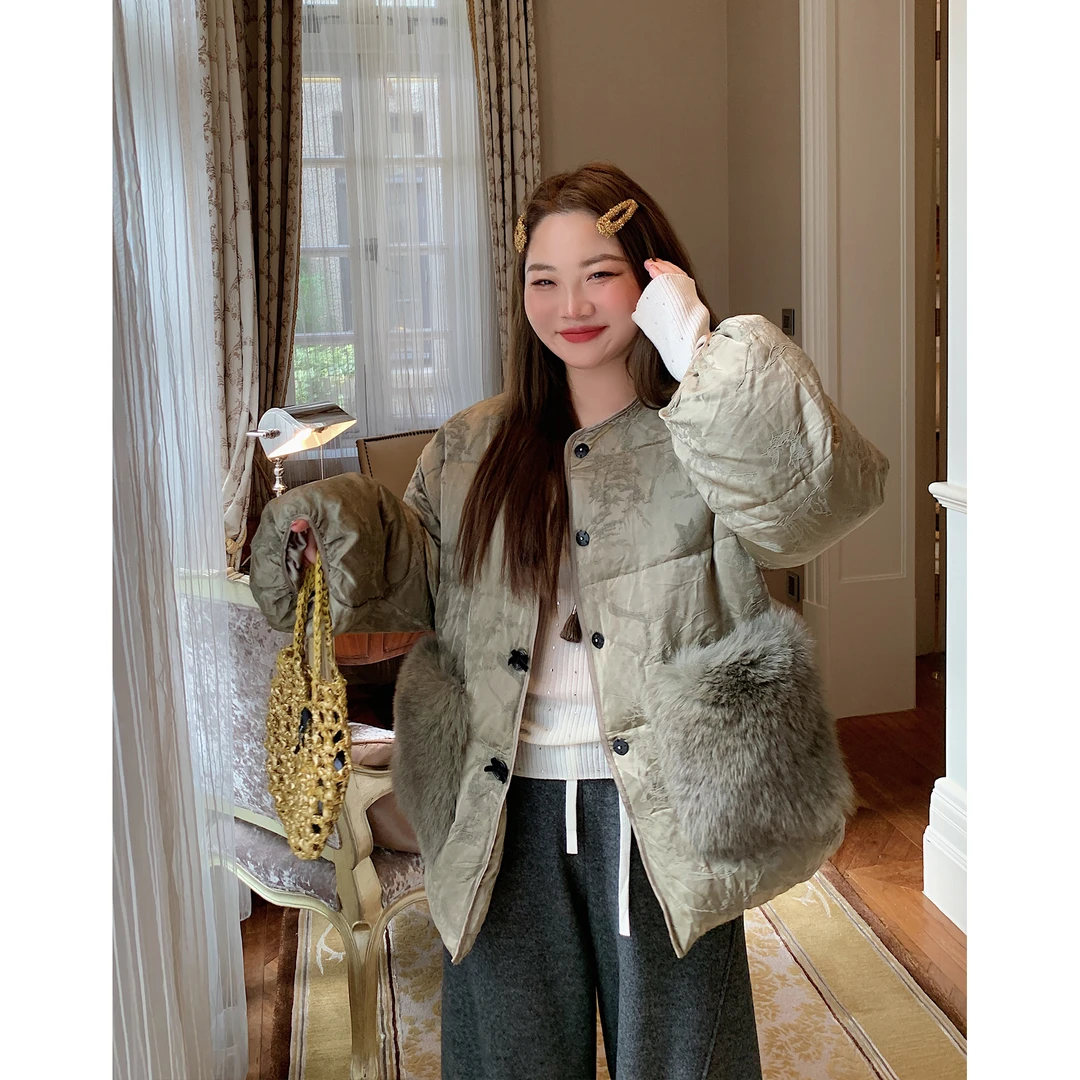 Dazi金大支 国风狐狸毛女羽绒服外套1126/0513百搭宽松秋冬