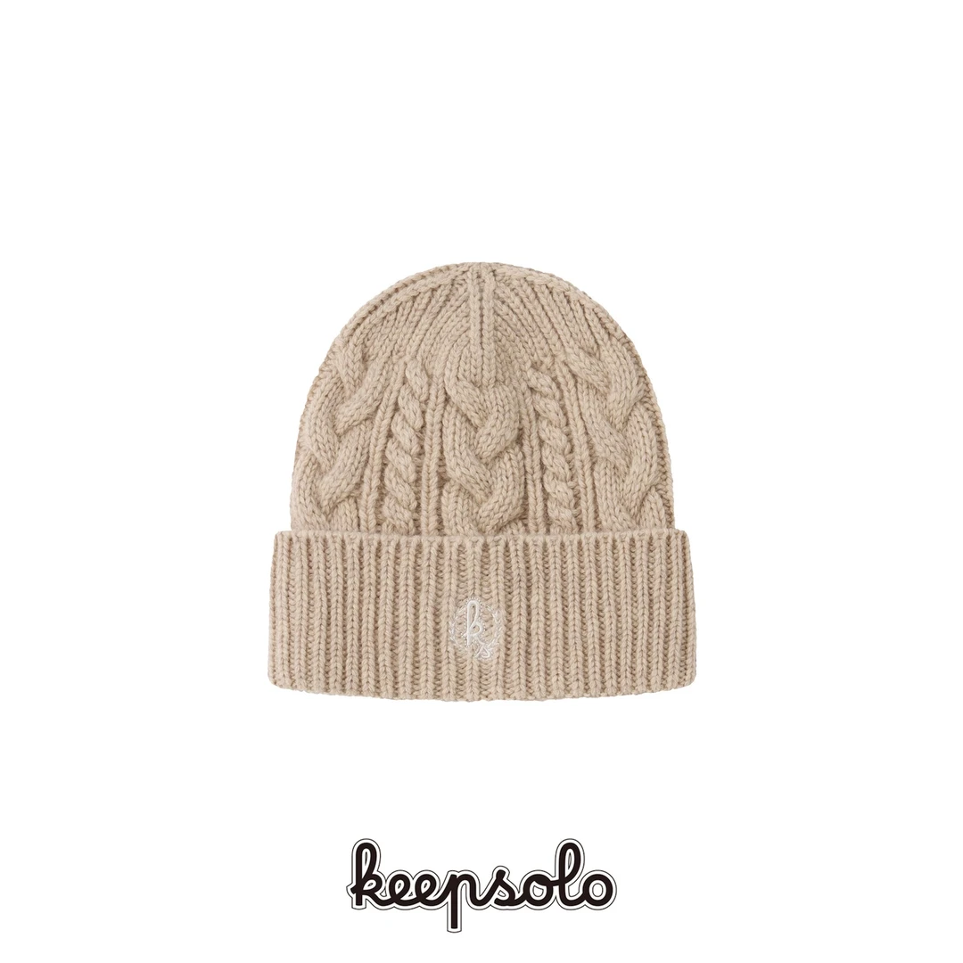 KeepSolo「暖意融融」麦穗刺绣羊毛绞花针织帽016