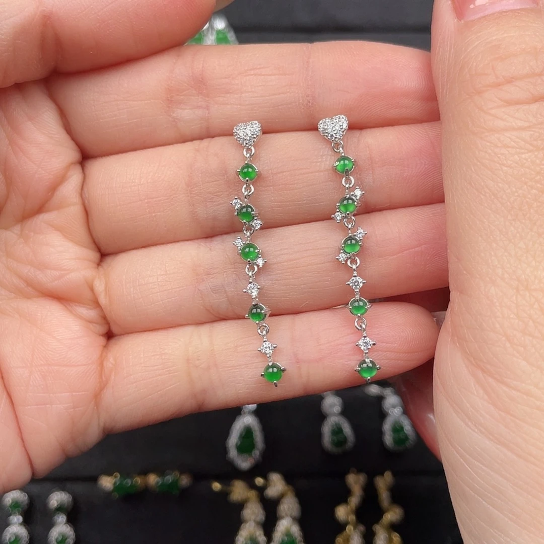 欢***翡翠银S925镶嵌耳饰0000