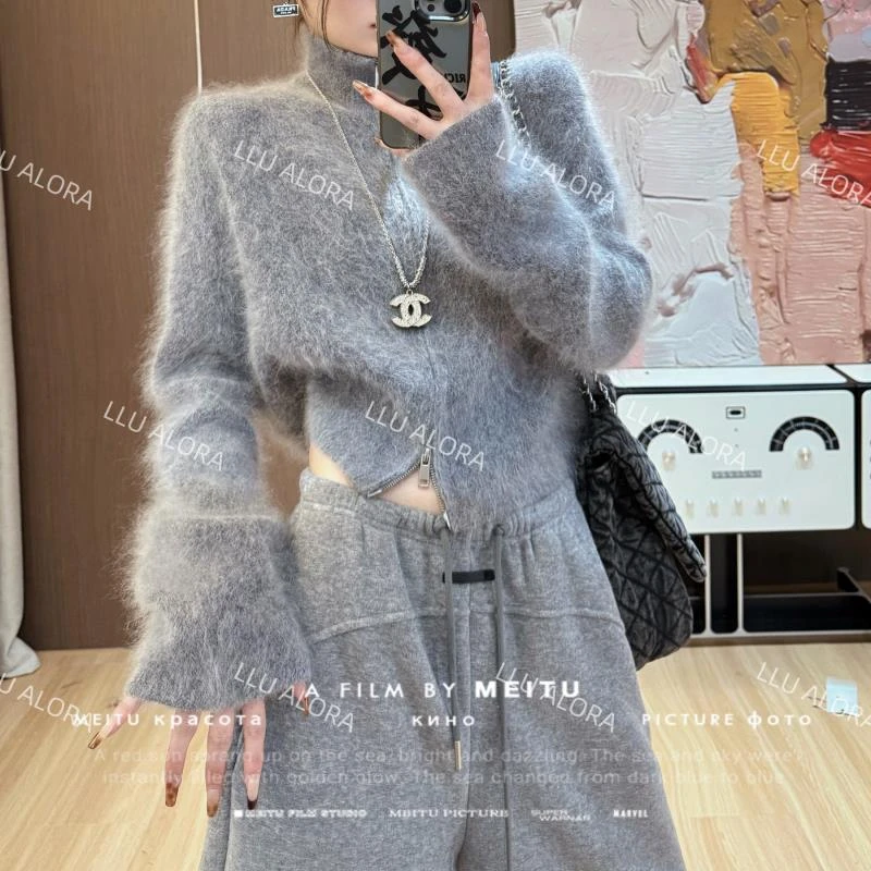 【LLU李】复古灰色针织开衫女上衣小众不撞款毛衣外套潮LLU-11224