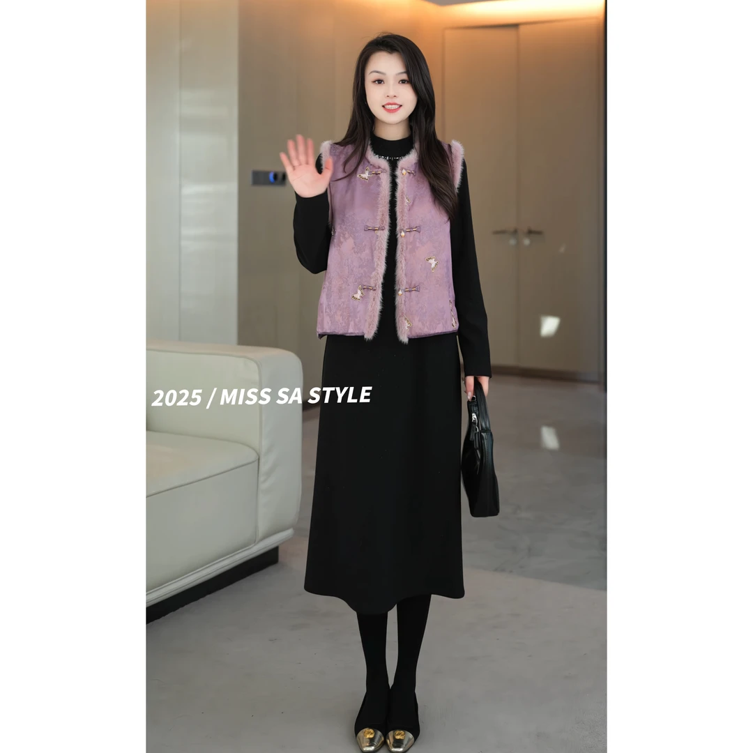 MISS SA 新国风提花刺绣蝴蝶马甲冬季新款重工马甲外套SM25119723