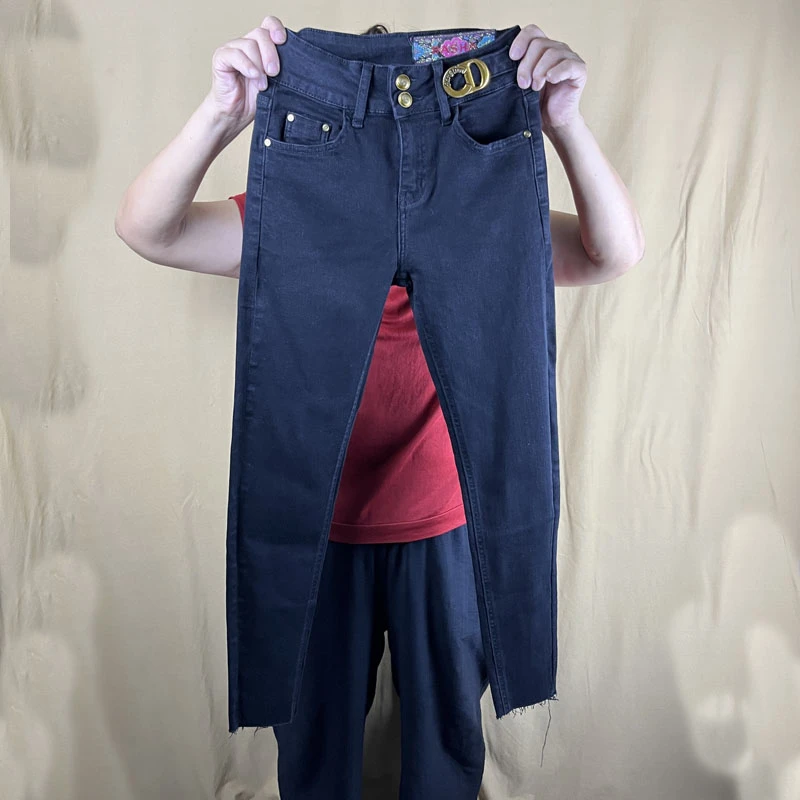 爆款2025秋季芭莎basha香港花牌高腰修身显瘦小脚铅笔牛仔裤女潮