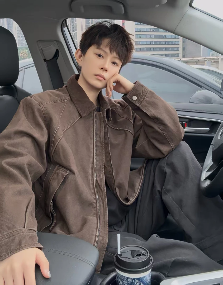 山系显瘦复古美式重工水洗底特律工装男士潮流日系休闲风外套