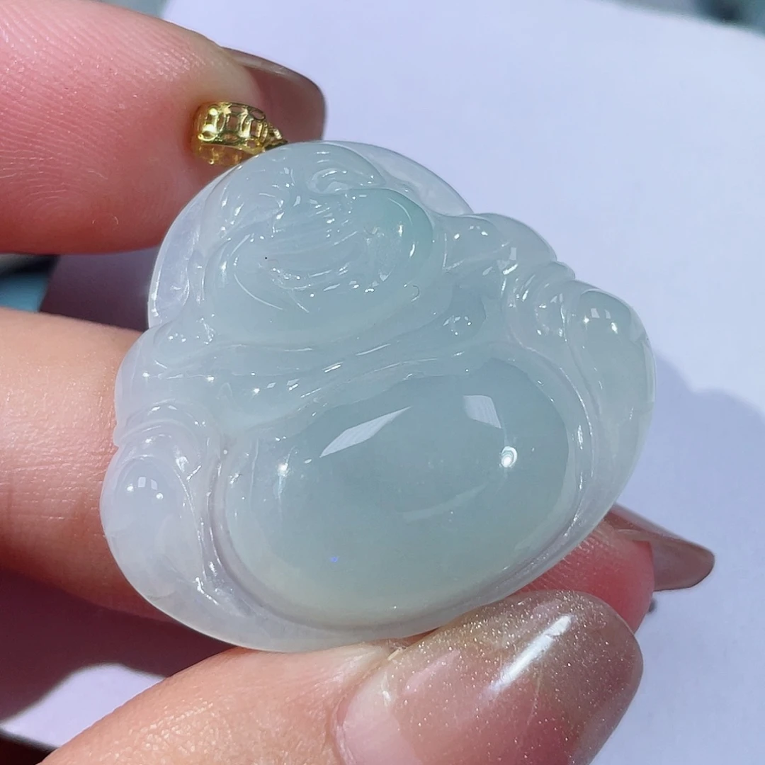 翡翠18K金镶嵌颈饰佛公