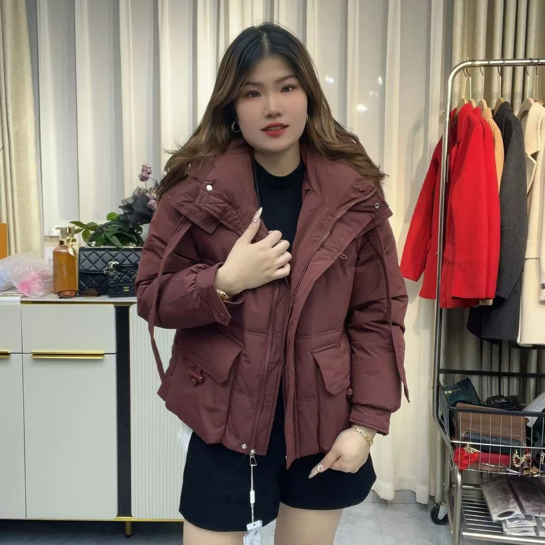 小鑫肝@现货浮力立领绑带连帽休闲百搭保暖棉服 9909