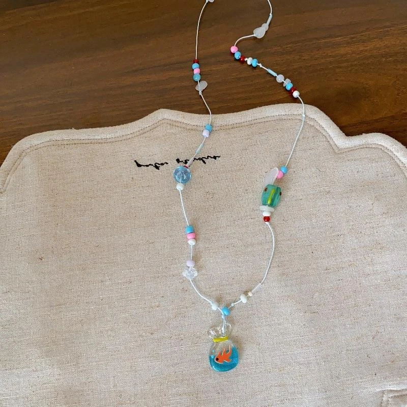 钛钢锆石项链 小鱼福袋绝美蓝色锦鲤ins手工项链女小众高颜值挂脖