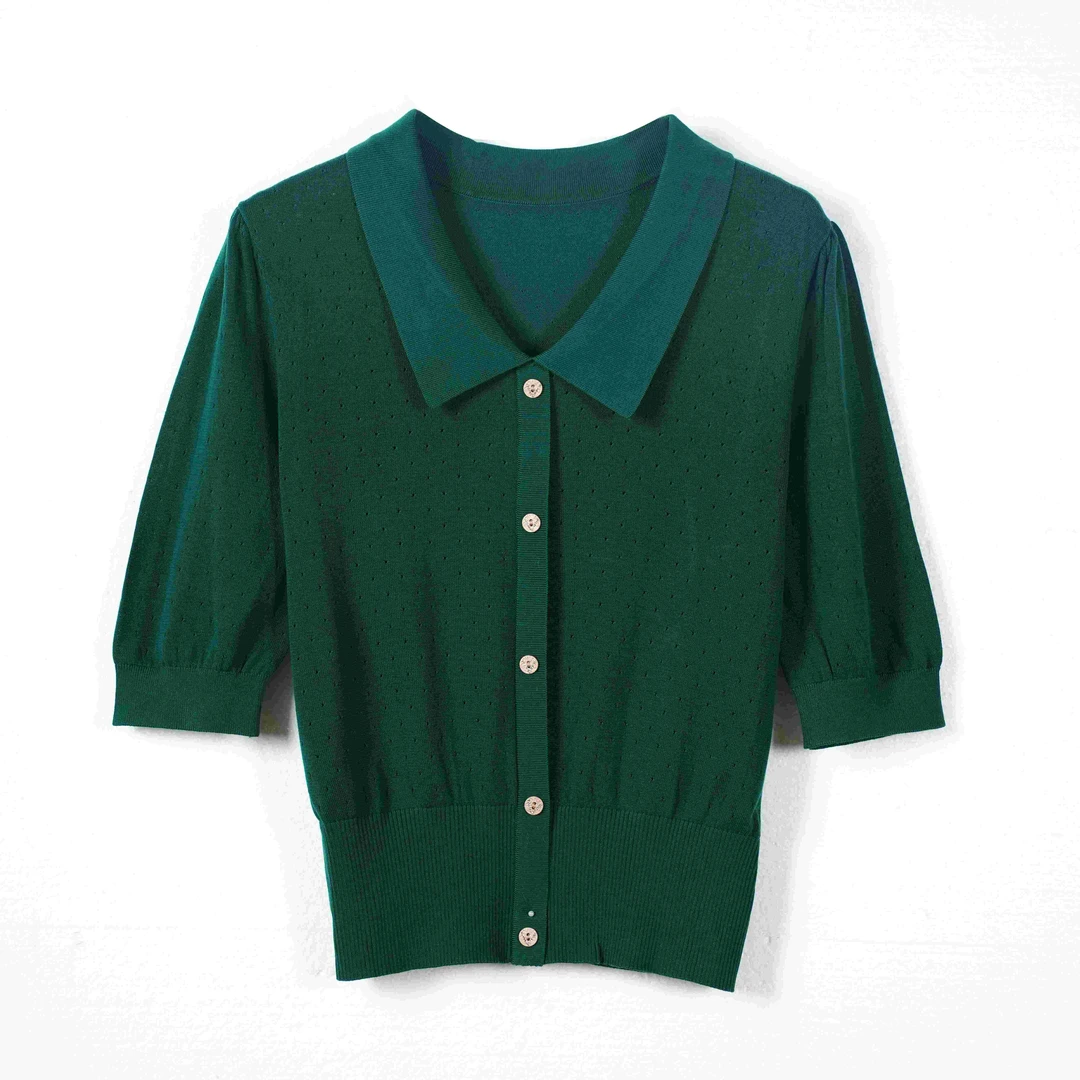 莱赛尔天丝春夏款气质翻领天丝针织衫透气舒适-86065*