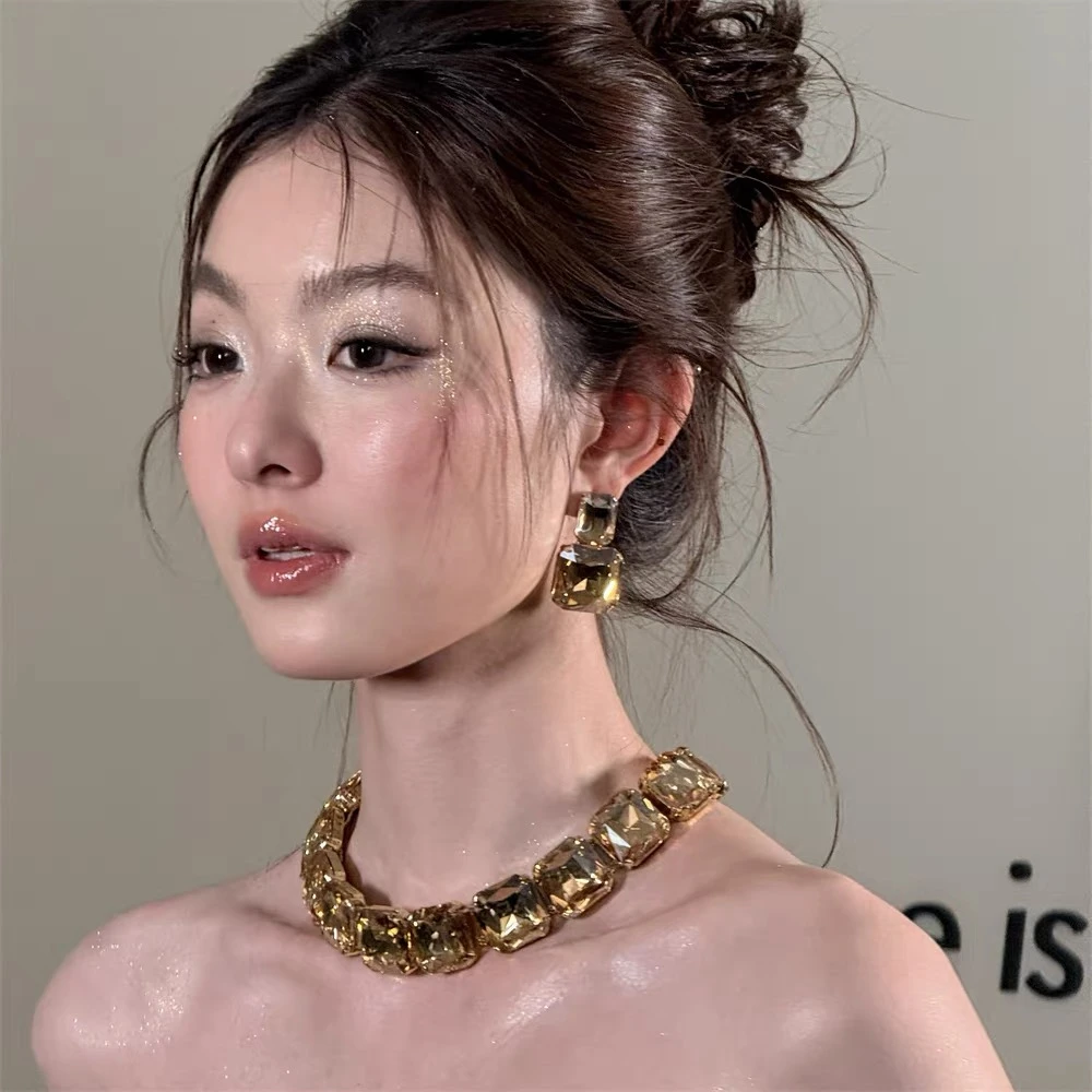 合金项链 两件套欧美夸张方形项圈choker轻奢高级感小众脖颈链