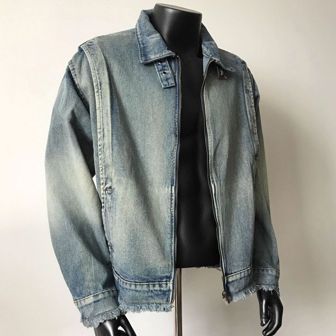 美式高街水洗做旧扎染牛仔夹克男春秋季宽松休闲百搭拉链外套