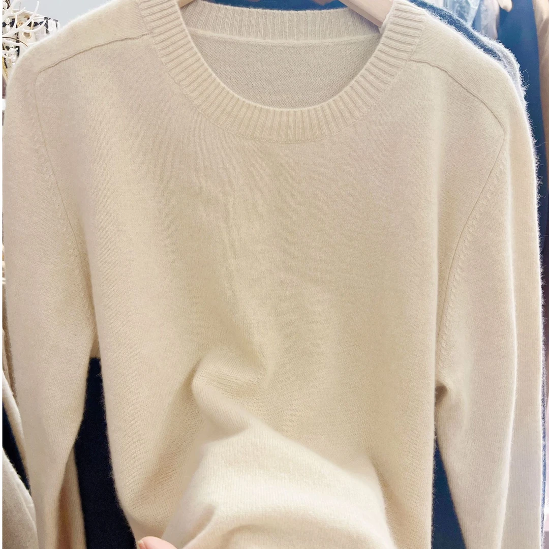 BABY小山羊绒13.96μm圆领100%纯山羊绒衫女秋冬马鞍肩毛衣打底