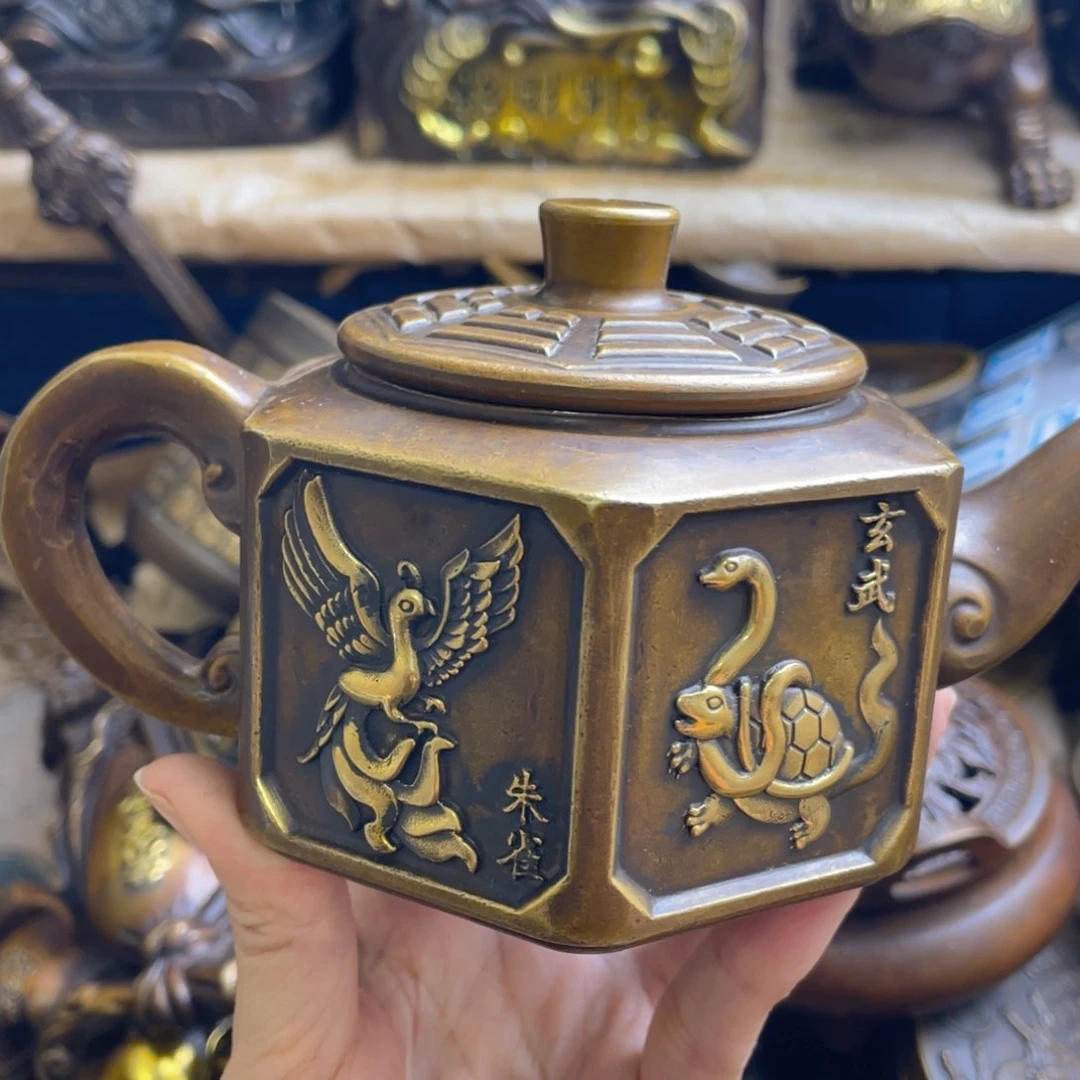 紫金风磨铜四象壶