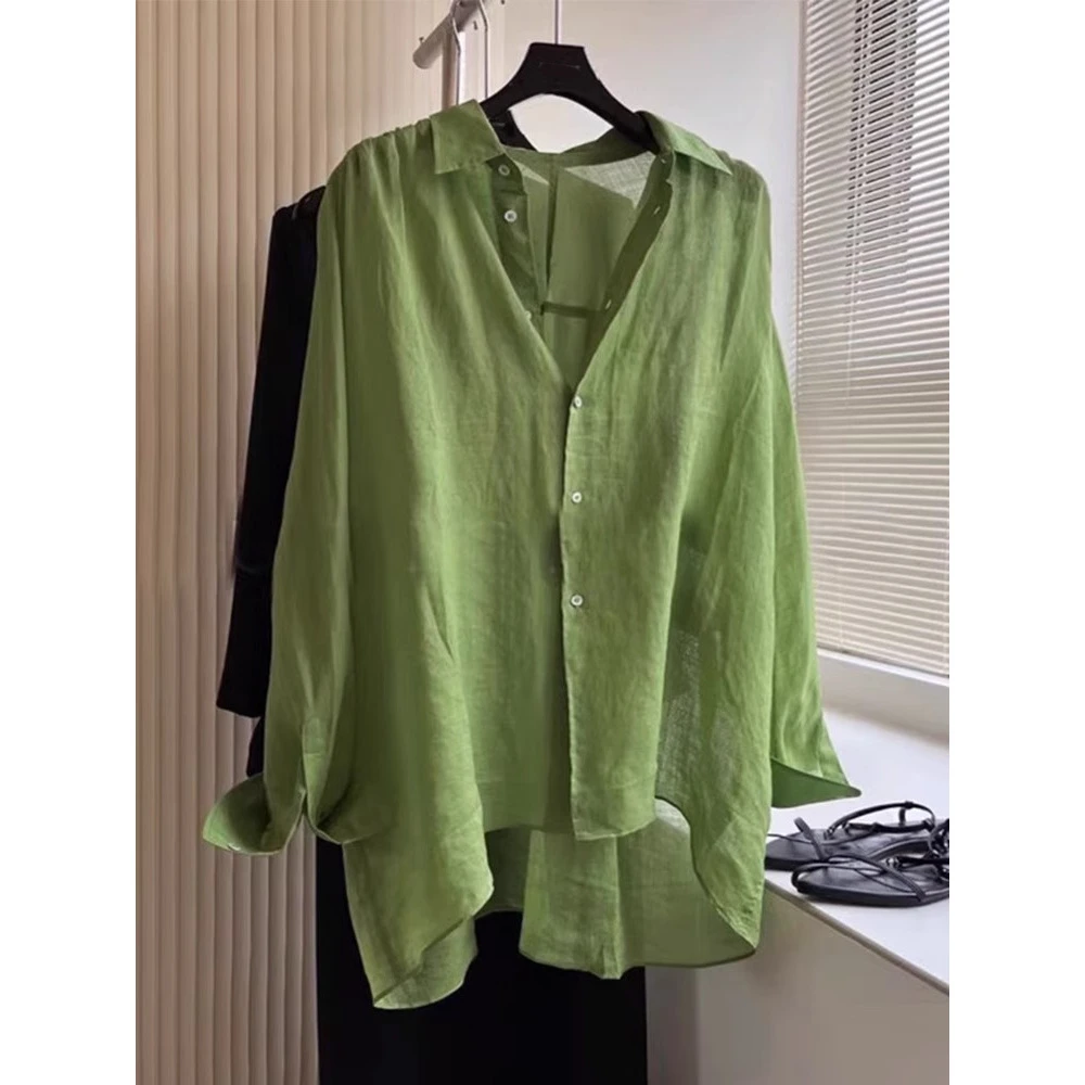 实物太美！不能错过！高级感绿色衬衫女夏季薄款慵懒风百搭防晒上衣