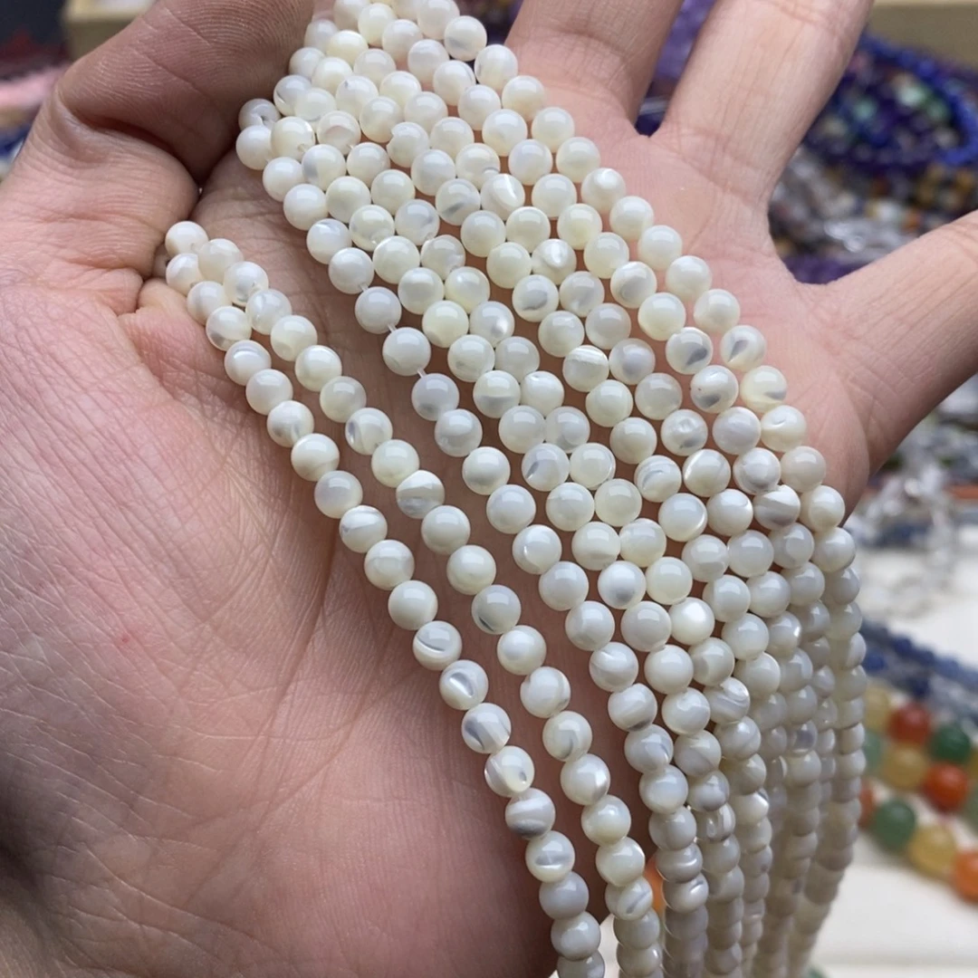 玛瑙/玉髓未镶嵌珠宝半成品一条天然4.5mm白马蹄螺圆珠