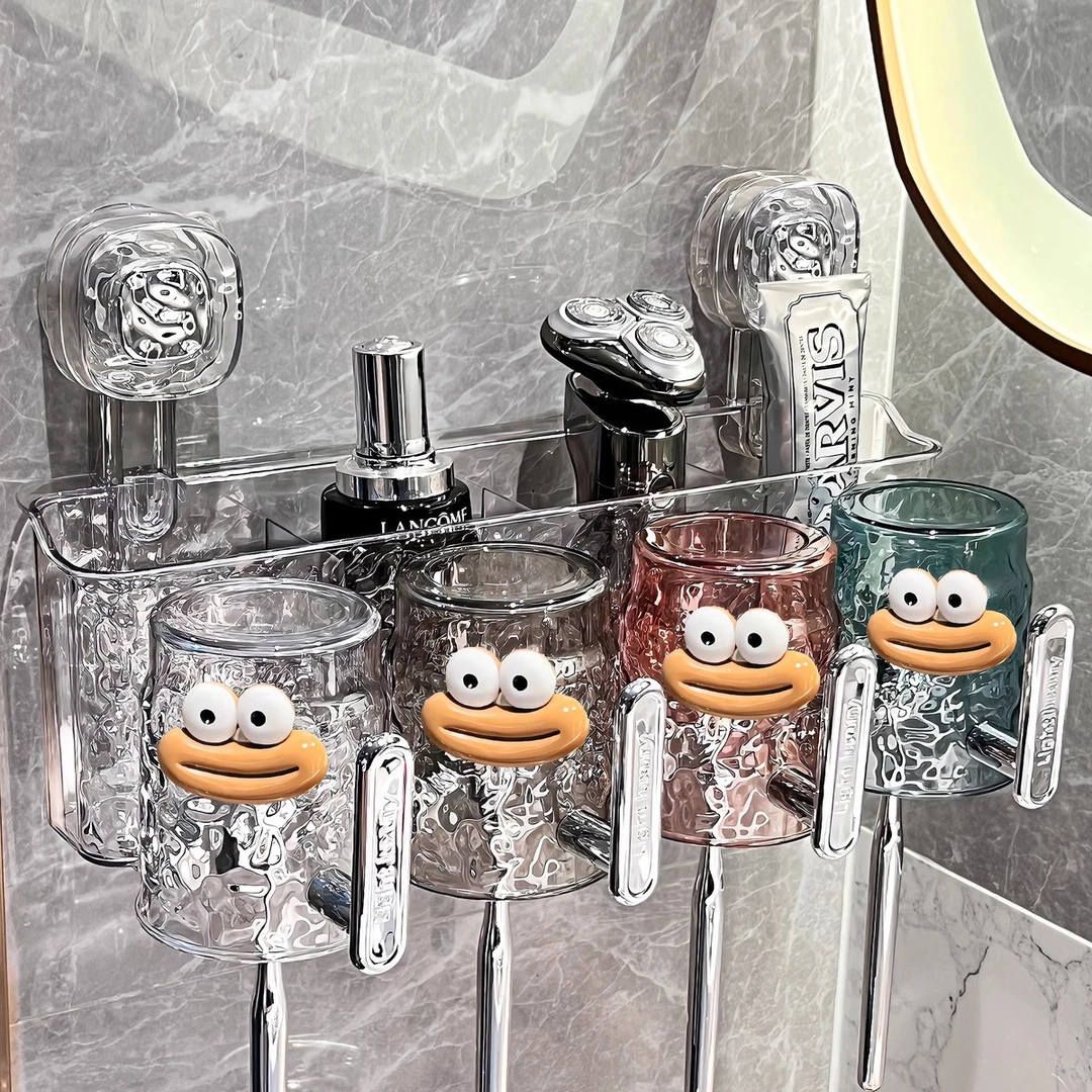 吸盘牙刷置物架壁挂式免打孔牙刷架新款卫生间刷牙杯漱口杯架子