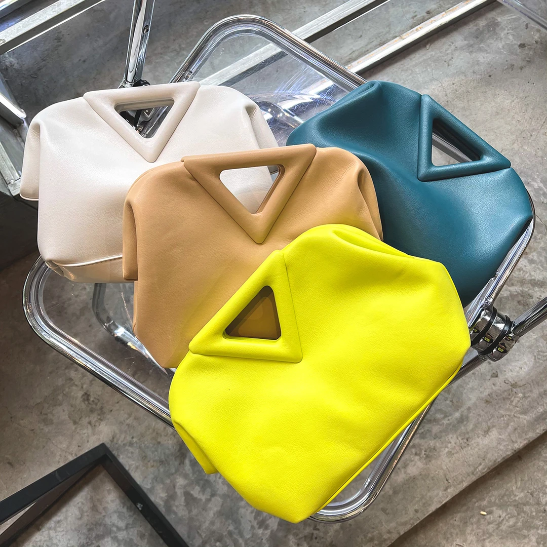 牛皮包包倒三角手提夹子糖果色云朵包单肩斜挎包女21LOVE908