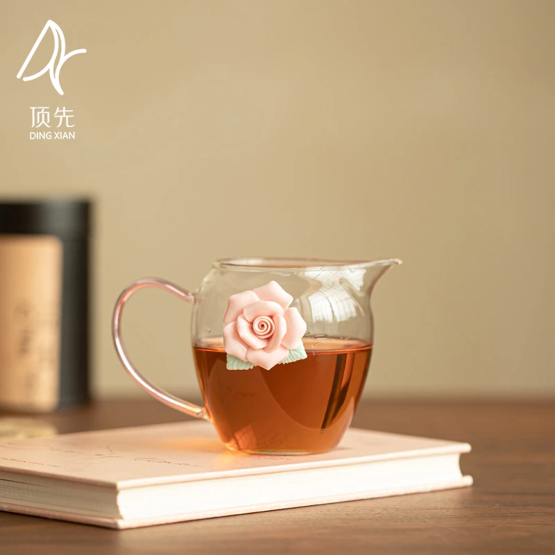 顶先 粉玫瑰公道杯耐热高硼硅玻璃茶海分茶器功夫茶具 A12675