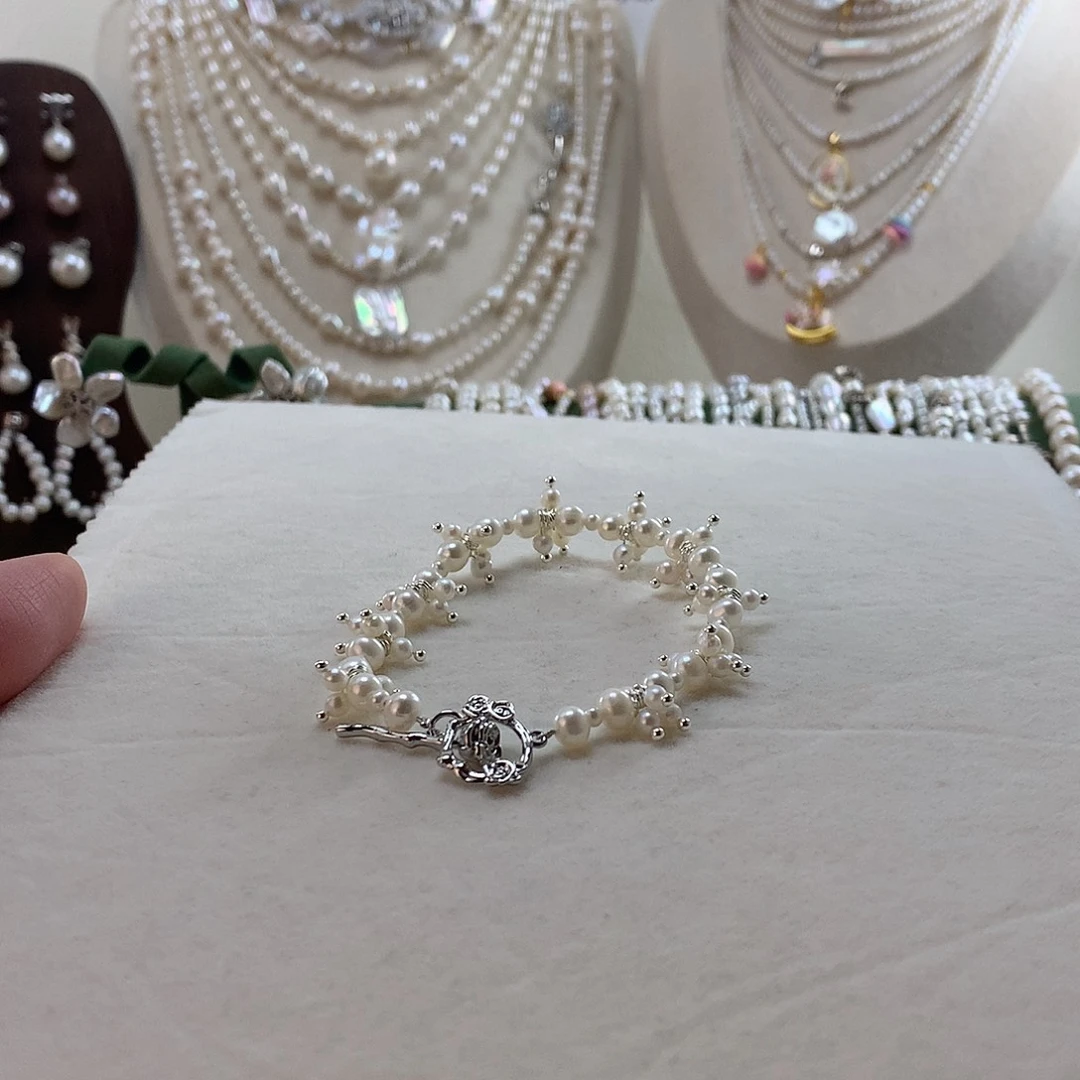 手绳银S925镶嵌淡水珍珠