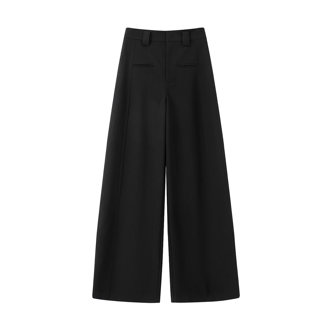 【迪家】千金风阔腿裤2025秋季新款高腰休闲直筒裤显瘦黑色裤子6609