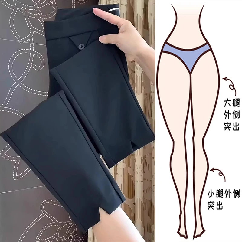 黑色九分直筒休闲裤女夏季薄款大码显瘦铅笔裤高腰弹力小脚烟管裤