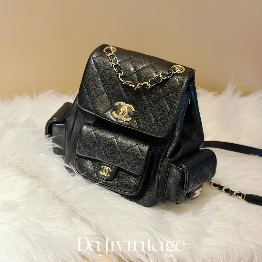 大吉中古/Chanel香奈儿25s黑金大号duma双肩包
