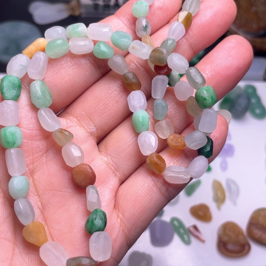 定制翡翠未镶嵌三彩多宝项链