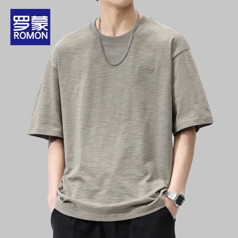 罗蒙重磅短袖t恤男夏季薄款男士大码宽松圆领上衣服男款纯棉体恤