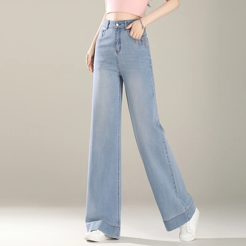 时尚窄版牛仔裤女2025新款夏季今年流行阔腿宽松直筒窄版高腰裤子