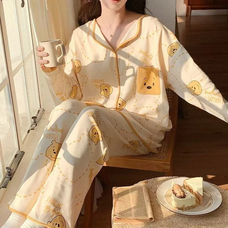 宽松家居服甜美长袖睡衣家居服套装春秋季网红秋冬吸汗女