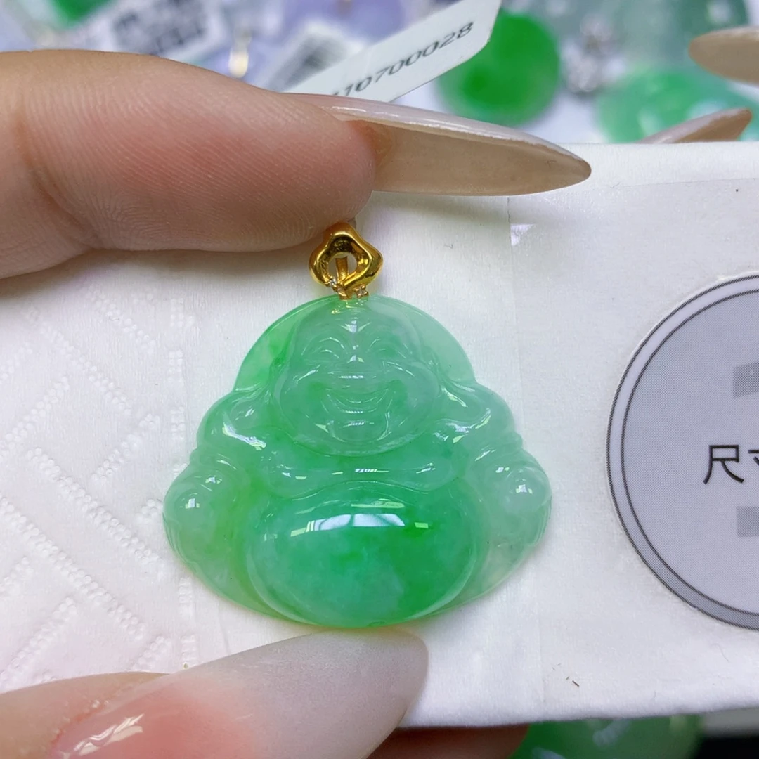 翡翠18K金镶嵌颈饰天然缅甸翡翠a货百元以上9元证书费自理