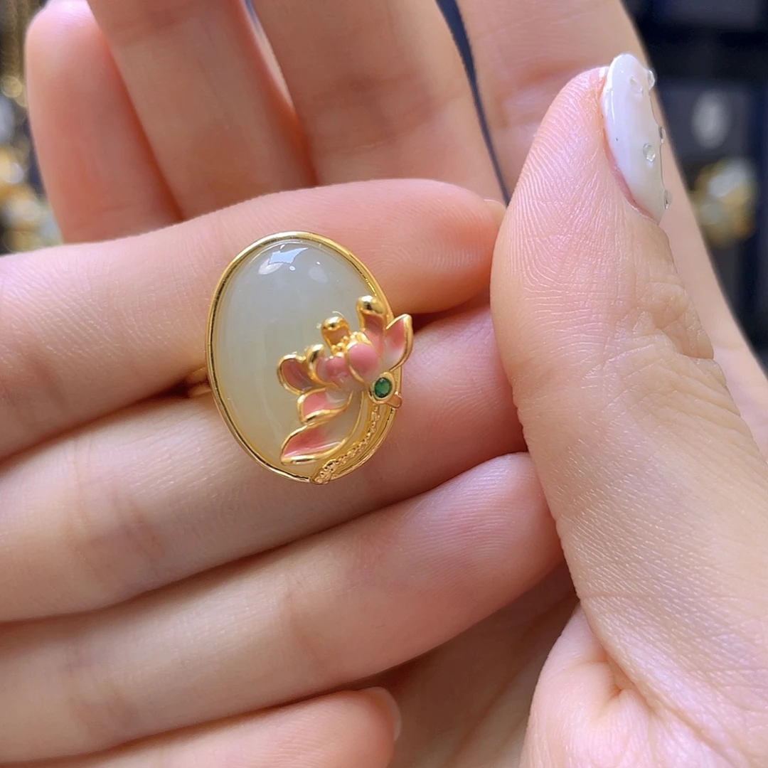 和田玉银S925镀金镶嵌戒指