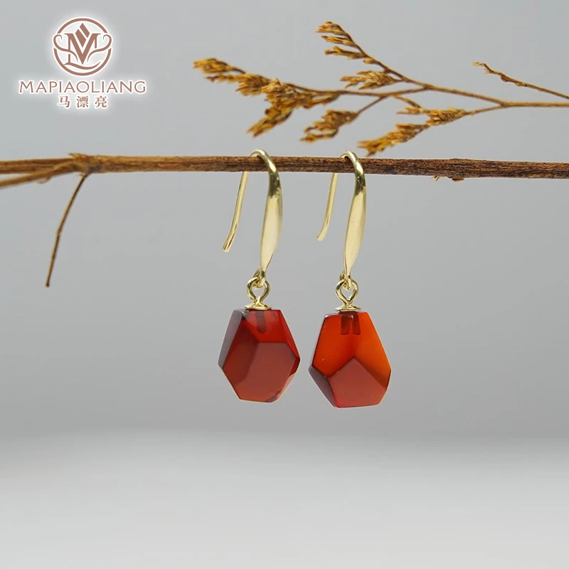 天然无暇玻璃底血珀随形耳钩SDXP3602（多样性发其一）