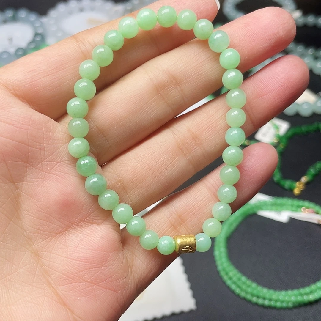 翡翠18K金镶嵌手链天然缅甸翡翠A货卡6