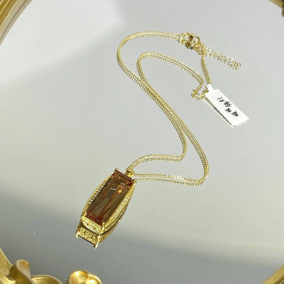 铜合金合成锆石吊坠 咖色长条形时尚经典百搭吊坠项链 588