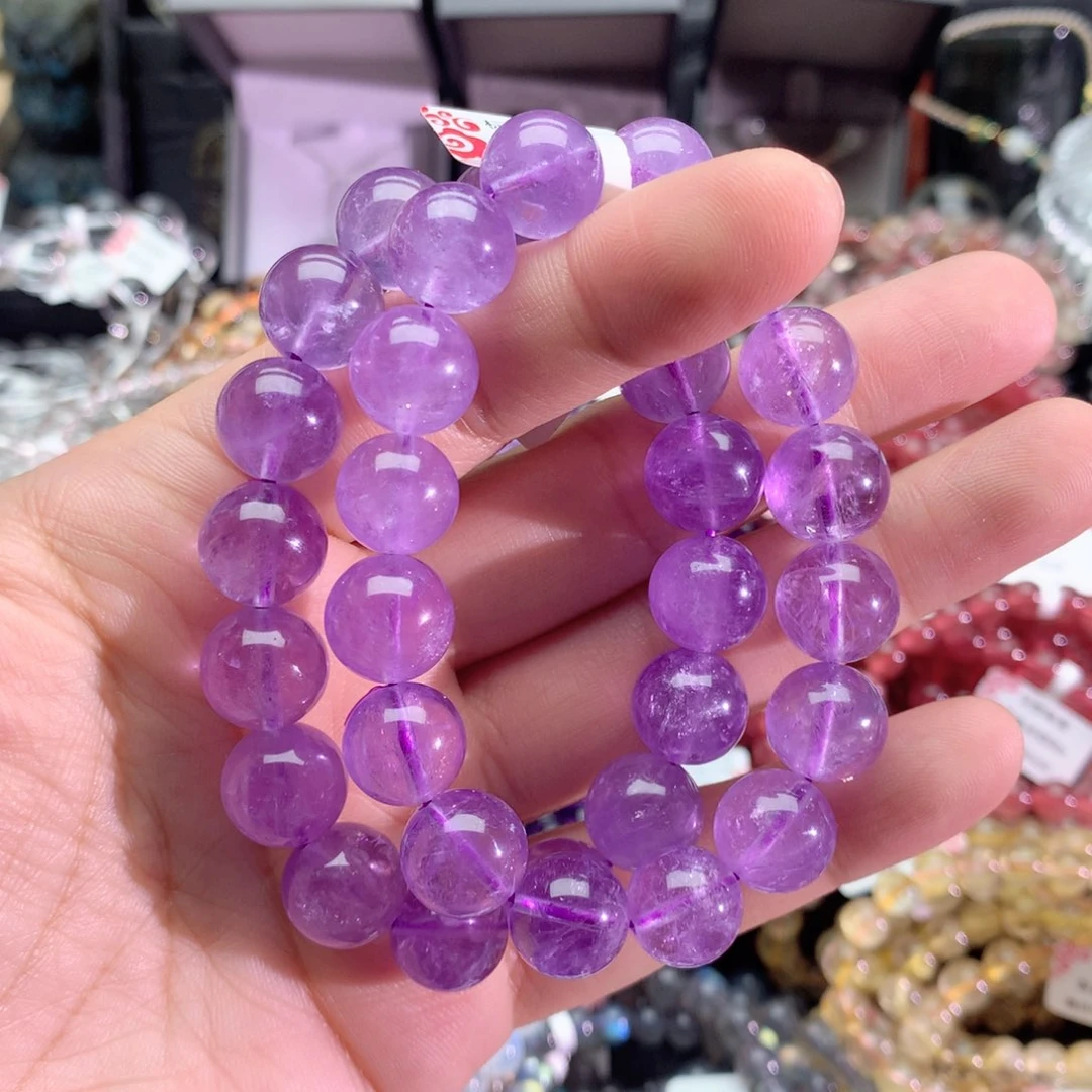 水晶手串未镶嵌薰衣草紫晶12+