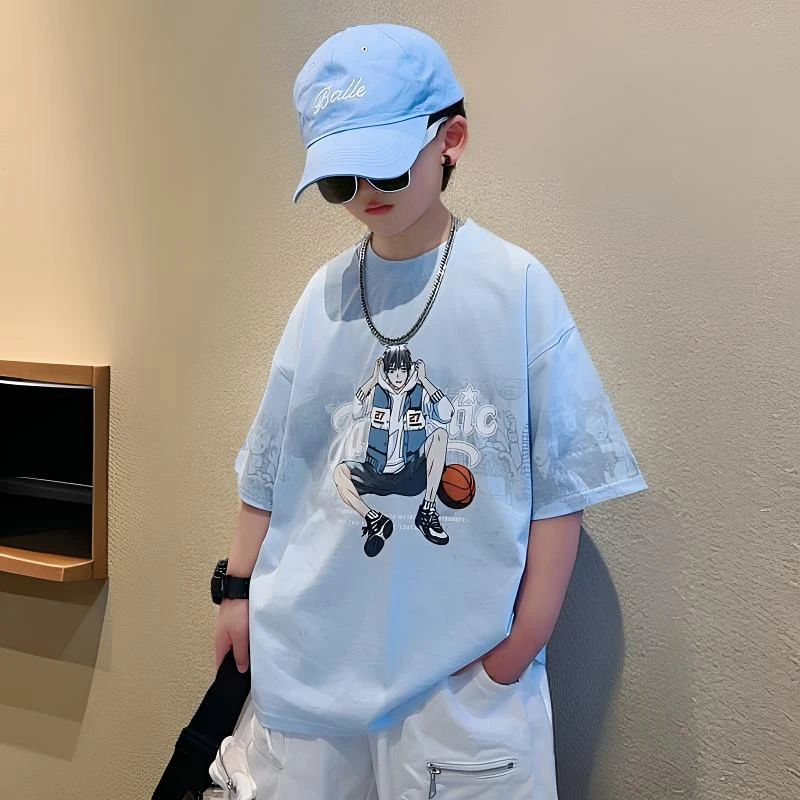 专属纯棉儿童网红夏季宽松潮流印花个性帅气休闲时尚男宝女宝半袖