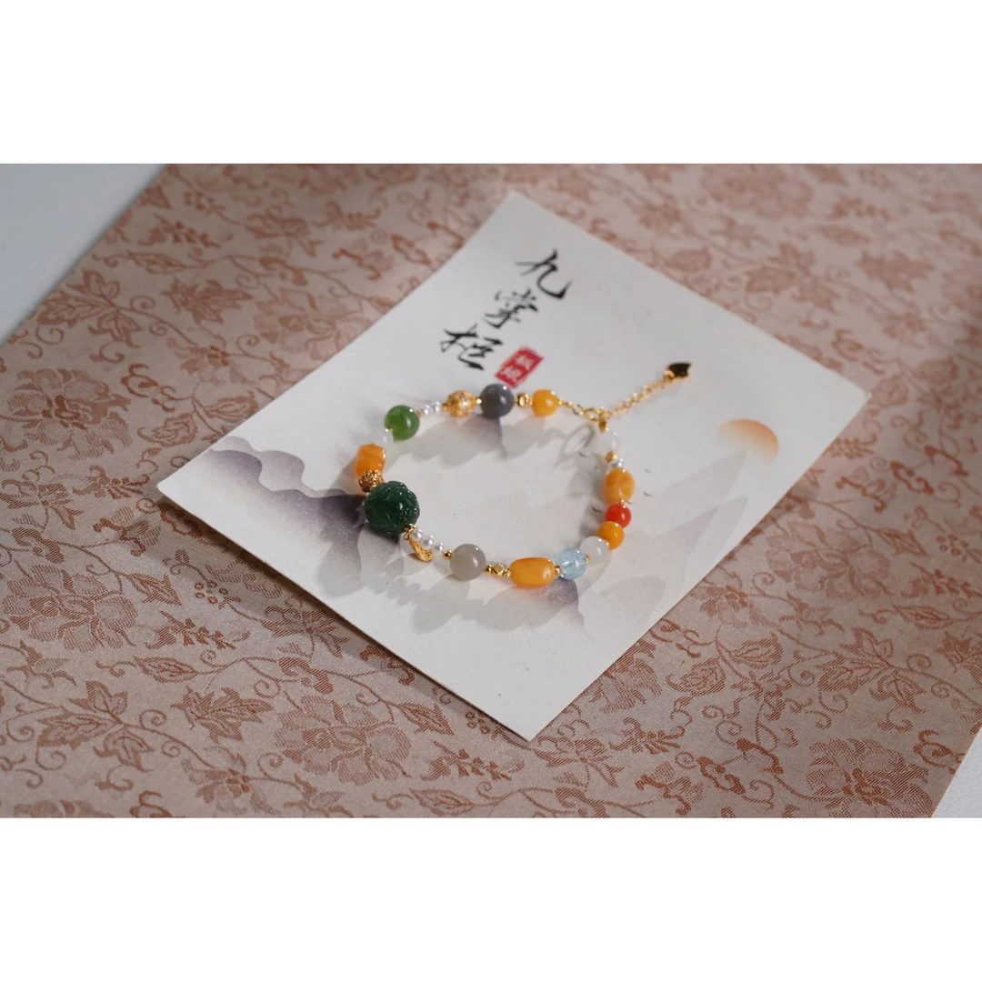 天然碧玉莲花多宝手串简约百搭—多样性发其一