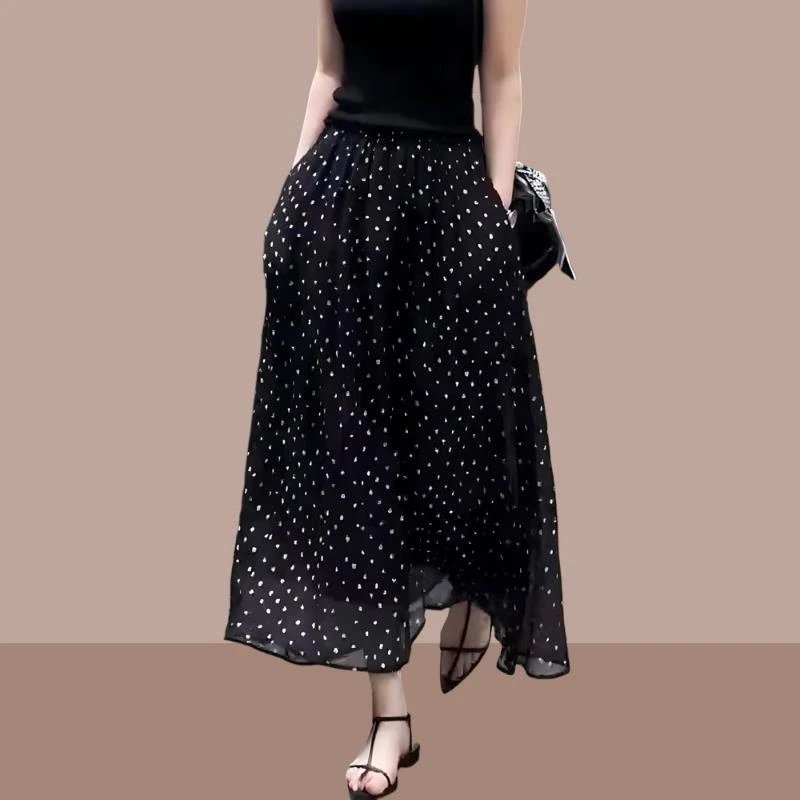 高端显瘦气质波点半身裙女2025春季新款欧货简约时尚宽松a字长裙