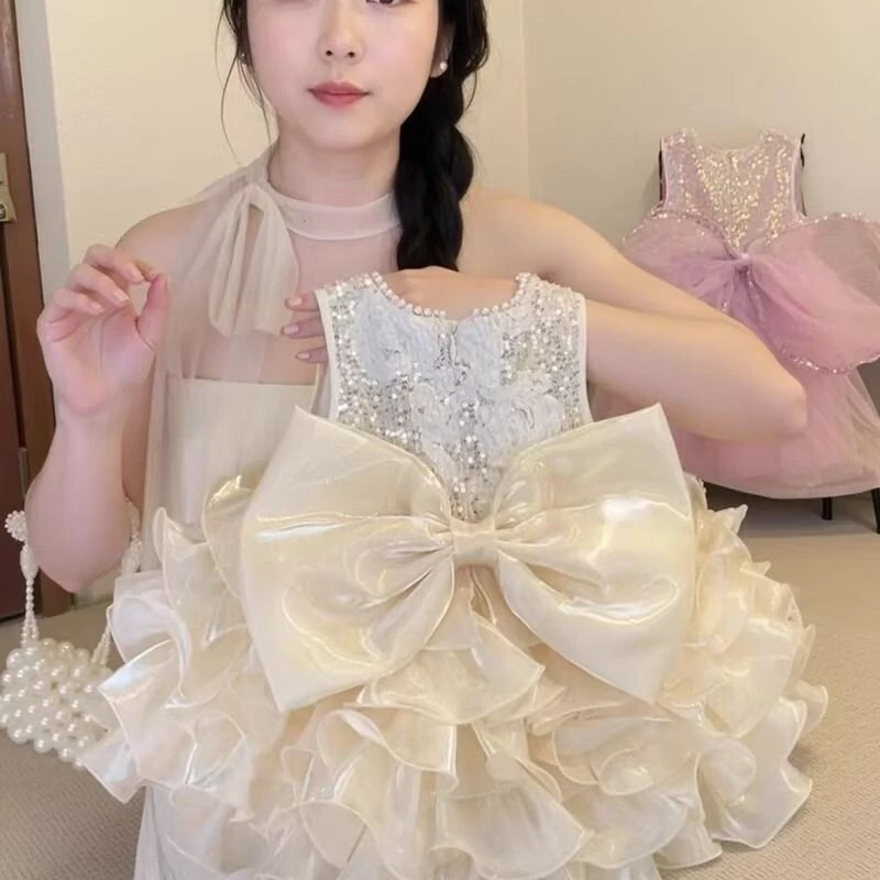 2025新款夏季女童裙蝴蝶结裙子甜美公主风生日派对婚纱裙90-150cm