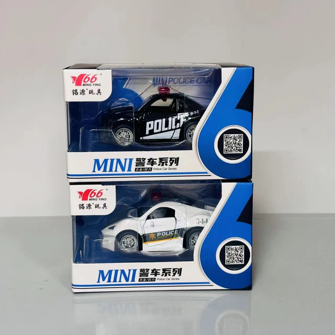 【到手2辆】合金警察跑车双开门回力车玩具