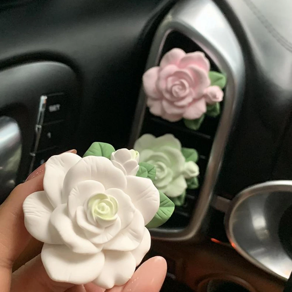 栀子花出风口石膏扩香石车用香水汽车精油香氛摆件批发