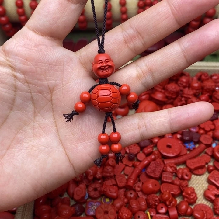 天然辰砂小佛手机挂件