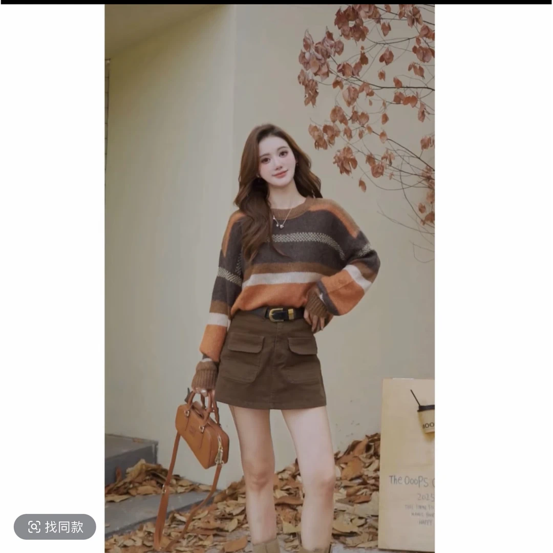 小香风氛围感穿搭韩系爆款针织条纹毛衣2025秋季新款秋冬上衣女装