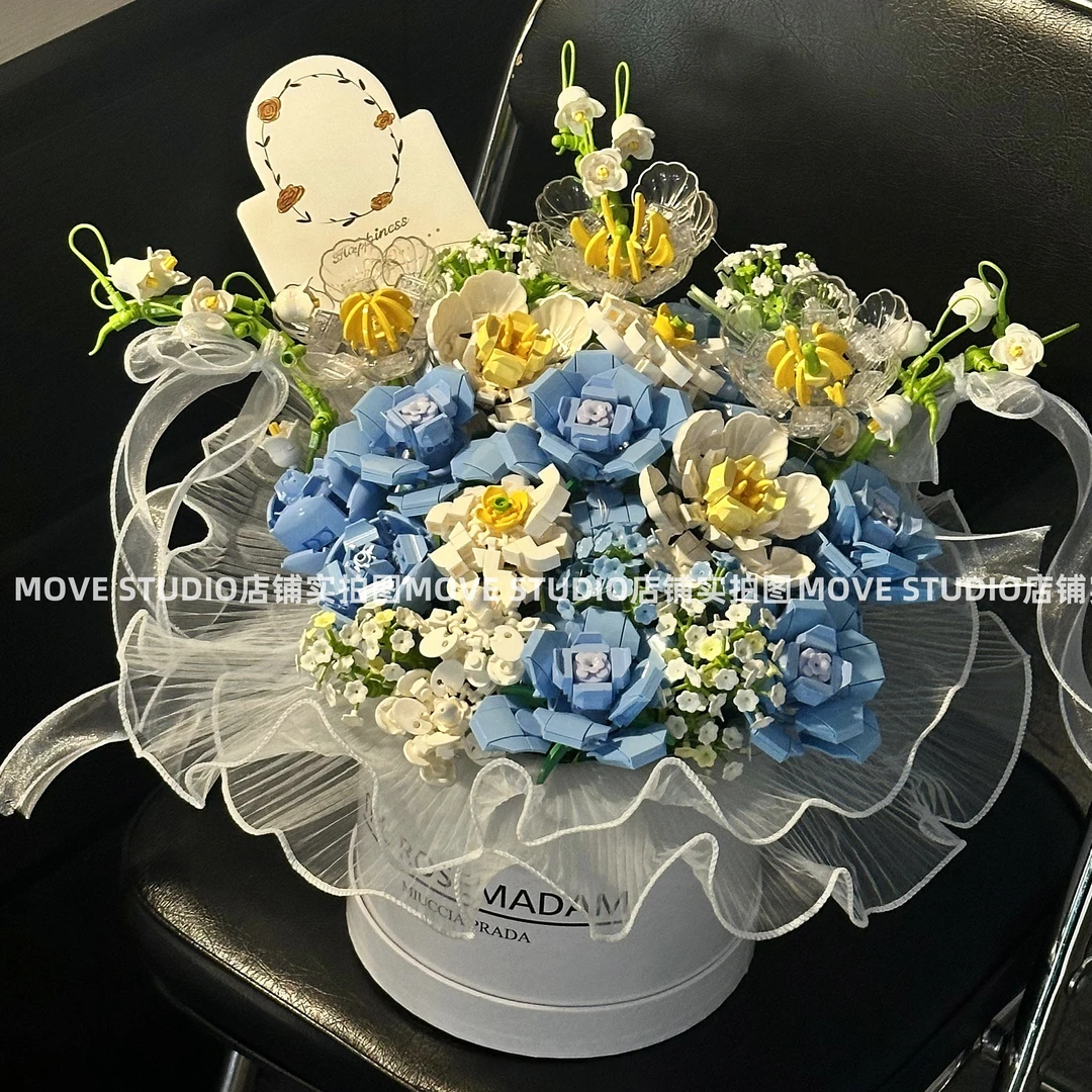 2025新款diy积木花束抱抱桶永生玫瑰花拼装摆件系列女情人节礼物