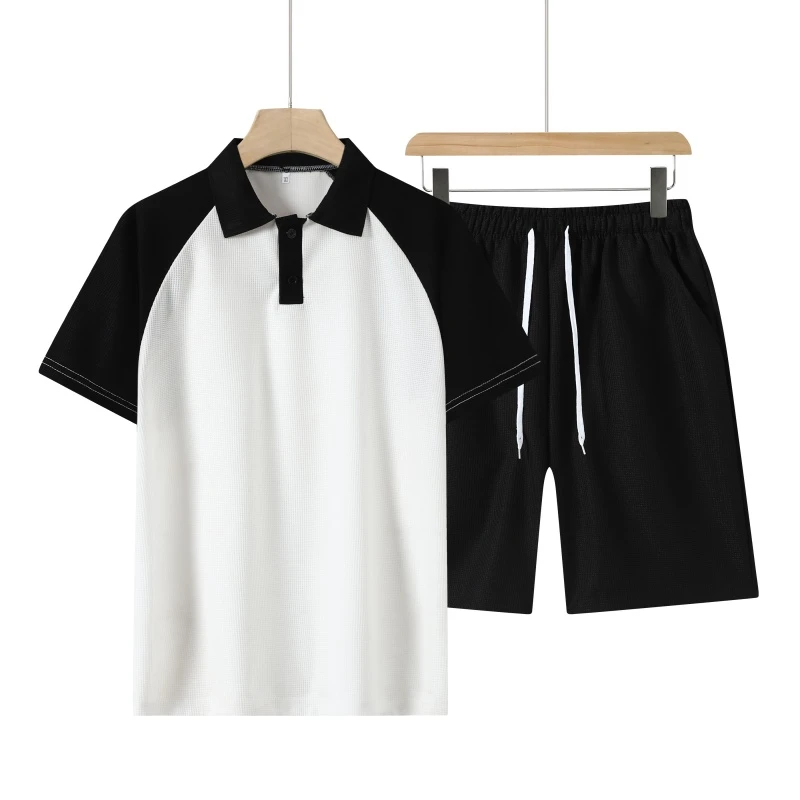 夏季男士休闲套装POLO领短袖+短裤休闲痞帅短袖潮运动宽松两件套